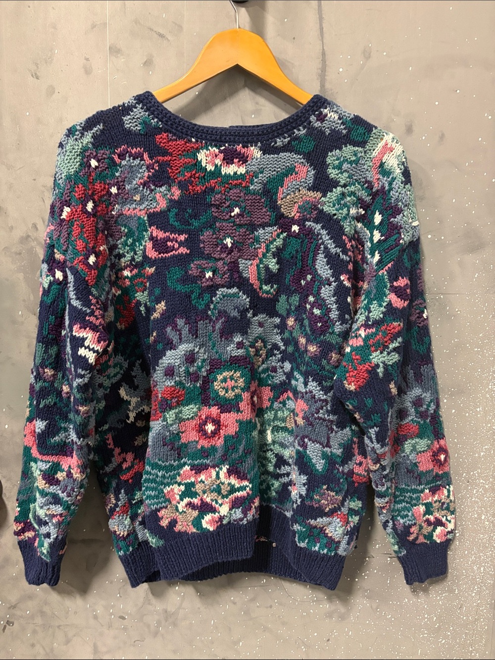 Vintage Crewneck Floral Hand Knit Sweater 80s 90s Cotton Ireland